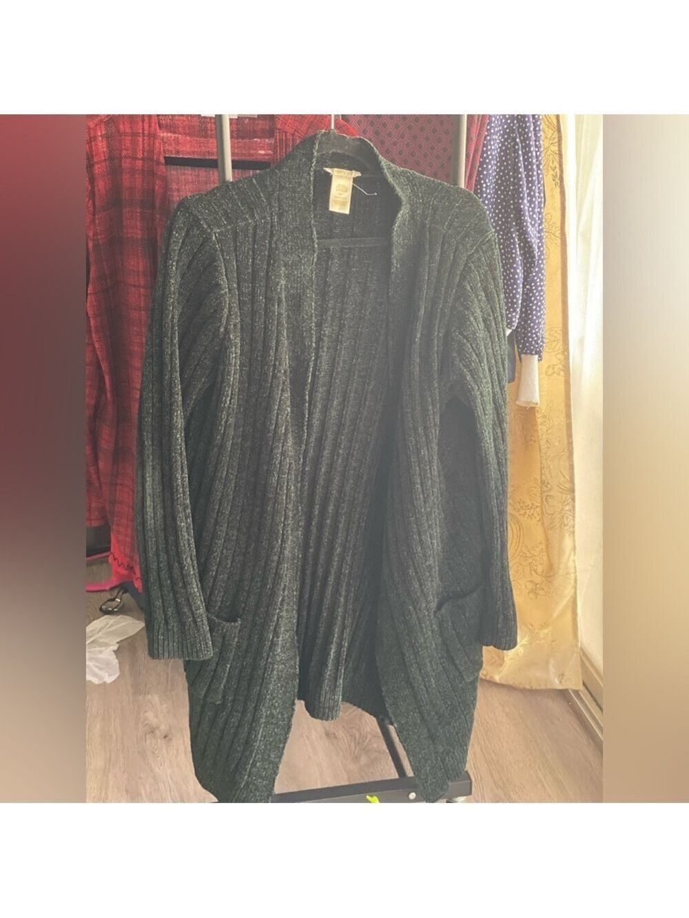 Matty M Dark Green Ribbed Cardigan with front pockets